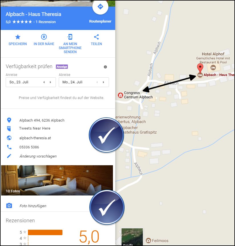 Google Maps: gut gewarteter Eintrag Haus Theresia