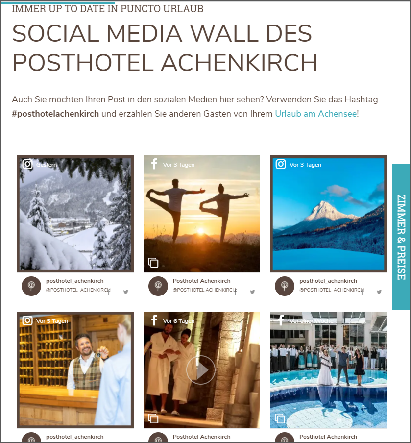 Social Wall eingebunden auf Hotelwebseite Posthotel