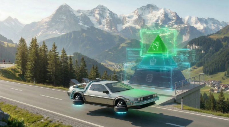 Zurück in die Zukunft. Sportwagen basiert auf dem Pyramidenmodell der digitalen Sichtbarkeit. Ebene 3: Inspiration leuchtet.